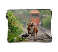 Housse Ordinateur et Tablette Aspect Lin - Welsh Corgi Petit Chien Mignon Poils Longs Mignon Rail Train - 12-13 Pouces Pochette de Protection PC Portable Imprimé en France