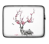 Housse Ordinateur Portable Cerf Sika en Fleurs De Plum Blossum Housse pour Ordinateur Portable Facile À Transporter À La Saleté Housse De Protection Ordinateur 15In, pour Femmes, Netbook