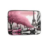Housse Ordinateur Portable Imprimés De Fleurs Roses De La Rue De Paris Et De La Tour Eiffel Pochette De Protection Laptop Sleeve Étanche Housse pour pour Hommes, Netbook, Office, 15In