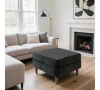 Housse ottomane antidérapante en velours extensible avec fond élastique et attaches pour repose-pieds carré et pouf, solution de rangement pliable gris foncé pour salon et chambre à coucher