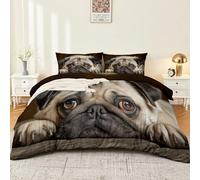 Housse Parure de Carlin réaliste 3 Pièces 2 Taies d'oreiller, 240 x 260 cmBeige Ensemble Housse de Couette pour Enfants Filles, Microfibre Imprimée Fermeture Eclair