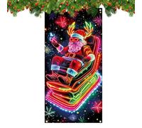 Housse Porte Entrée Père Noël - Décoration Saisonnière UV Fluorescente | Bannière Porche 90x180 cm | Arrière-Plan Festif pour Entrée Maison École DIY Hôtes de Fête