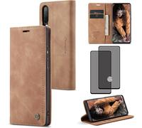 Housse Portefeuille Huawei P30 Marron - Cuir Synthétique Premium, Coque Tpu Magnétique, 2 Emplacements Cartes & Poche Billets, Support Horizontal + 2 Verres Trempés