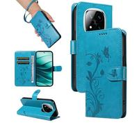 Housse Portefeuille pour Xiaomi Redmi Note 14 Pro 5G/Note 14 Pro+ 5G/POCO X7 6.67"", Coque Étui en Cuir PU (Arbre à fleurs bleu) XHS