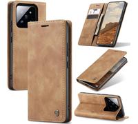 Housse Portefeuille Xiaomi 14 5g - Coque Cuir Synthétique Marron, Intérieur Tpu, Fermeture Magnétique, Support Réglable & Rangements 2 Cartes, Protection Complète