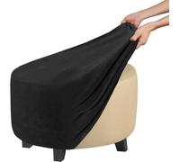 Housse Pouf Ronde en Velours, Couvre-Repose-Pieds Extensible, Protège-Pouf Lavable avec Bord Élastique, Housse Tabouret Anti-Poussière pour Salon Chambre Animaux(Black,M)