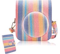 Housse pour Appareil Photo Compatible avec Fuji Instax Mini 12,Mini Sac en Cuir PU avec Poche Photo,Bandoulière et Album Photo,pour Fujifilm Mini 12(Style de Bande de Tissu Coloré)(Q818)