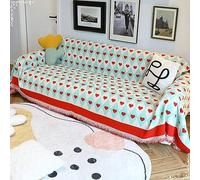 Housse pour Canapé Relax, 4 Places Chenille Treillis Losange avec Motif Coeur Couvre-lit Multifonction pour canapé ou lit, Rouge Cyan, 180x420cm