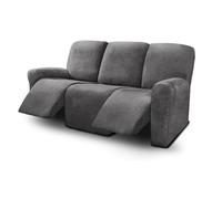 Housse pour Canapé Relax en Velours 8 Pièce Extensible Housse Fauteuil Relax Inclinable Electrique 3 Places Canapé Relax Sofa Housse Housse de Canapé Protège (Gris)