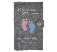 Housse pour carnet de maternité Motif en allemand "50% Mama 50% Papaund ganz viel Wunder" avec compartiments supplémentaires et fermeture En 100 % feutre de laine - l'original - fabrication allemande à la main