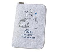 Housse pour carnet de santé « zèbre et papillon » - Format A5 - En feutre (couleur et broderie au choix) - Étui pour carnet d'examen et carnet de vaccination - Organisateur - Cadeau pour futures