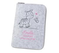 Housse pour carnet de santé « zèbre et papillon » - Format A5 - En feutre (couleur et broderie au choix) - Étui pour carnet d'examen et carnet de vaccination - Organisateur - Cadeau pour futures