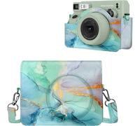 Housse pour Fujifilm instax Wide 400 Appareil Photo Instantané, Sac de Caméra en Similicuir Voyage Caméra Cover Pochette de Protection Etui avec Bandoulière Amovible, (Z-Emerald Marble)