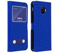 Housse pour Galaxy A6 Etui Clapet 2x Fenêtre Coque Silicone Gel - Bleu