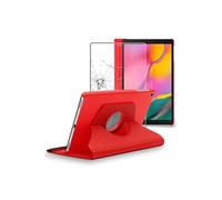 Housse pour Galaxy Tab A 10.1 2019 T510 T515 Support Rotatif 360 PU Cuir , Rouge + Film VERRE Trempé