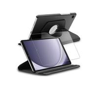 Housse pour Galaxy Tab A9 8.7 (2023) SM-X110 Support Rotatif 360 PU Cuir, Noir + Film VERRE Trempé