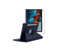 Housse pour Galaxy Tab S7 SM-T870 Support Rotatif 360 PU Cuir , Bleu Foncé + Film VERRE Trempé