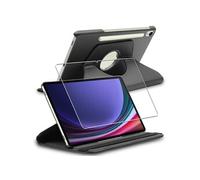 Housse pour Galaxy Tab S9, 5G Support Rotatif 360 PU Cuir, Noir + Film VERRE Trempé