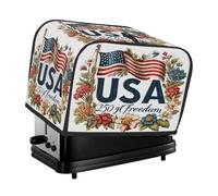 Housse pour grille-pain 4 tranches, motif drapeau américain, fleurs et feuilles, 250e anniversaire de la liberté, petite housse pour machine à pain avec poches, protection contre la poussière et les t