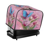 Housse pour grille-pain à 2 tranches - Tulipes roses et papillons bleus - Petit appareil - Cadeau de cuisine