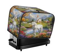 Housse pour grille-pain à 4 tranches - Beau cheval blanc fleurs château petit appareil grille-pain housse anti-poussière cuisine cadeaux