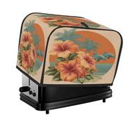 Housse pour grille-pain à 4 tranches - Motif océan, coucher de soleil, fleurs, dauphins sur fond rétro - Pour machine à pain, petit appareil de cuisine