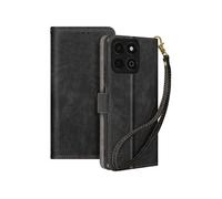 Housse pour Honor 200 Smart Effet Brossé Portefeuille et Support Noir