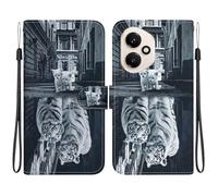 Housse pour Honor 400 6.55"" Etui Portefeuille, Coque Multifonction, Fermeture Magnétique à Clapet Anti-Choc (Chat et tigre) SJW