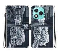 Housse pour Honor 400 Lite 6.7"" Etui Portefeuille, Coque Multifonction, Fermeture Magnétique à Clapet Anti-Choc (Chat et tigre) SJW