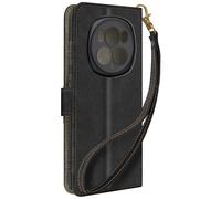 Housse pour Honor Magic 6 Pro Effet Brossé Portefeuille et Support Noir