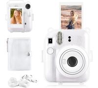 Housse pour Instax Mini 12 - Étui à Paillettes pour Appareil Photo Instantané Fujifilm Instax Mini 12 avec Poche Photos Arrière,Bandoulière Transparente et Mini Album Photo - Transparent(Q947)