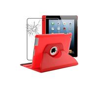 Housse pour iPad 4 3 2 Support Rotatif 360 PU Cuir, Rouge + Film VERRE Trempé