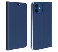Housse pour iPhone 12 / 12 Pro Étui Porte-carte Support Vidéo Effet Carbone Bleu nuit