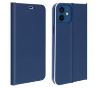 Housse pour iPhone 12 / 12 Pro Étui Porte-carte Support Vidéo Effet Carbone Bleu nuit