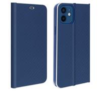 Housse iPhone 12 / 12 Pro Etui Porte-carte Support Vidéo Effet Carbone bleu nuit