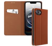 Housse pour iPhone 16e Portefeuille en Cuir Véritable Marron