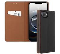 Housse pour iPhone 16e Portefeuille en Cuir Véritable Noir