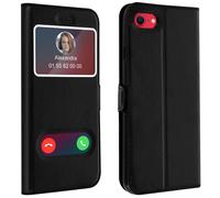 Housse pour iPhone SE 2022 / 2020 et 8 / 7 Étui Double Fenêtre Coque Silicone Noir