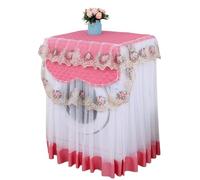 Housse pour lave-linge Housse de machine à laver en dentelle romantique, broderie florale for sèche-linge, décoration d'intérieur, protection for(Red)