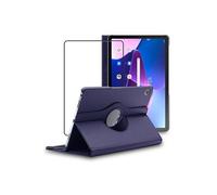 Housse pour Lenovo Tab M10 Plus 10.6 (Gen 3) Support Rotatif 360 PU Cuir, Bleu Foncé + Film VERRE Trempé