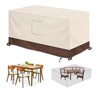 Housse pour meubles de jardin en tissu Oxford 420D imperméable et résistant aux UV - Protection rectangulaire pour table et chaise d'extérieur - Beige café 152 x 104 x 74 cm (L x l x H)