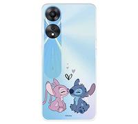Housse pour OPPO A78 5G Officiel Disney Angel & Stitch Baiser pour protéger votre téléphone portable Coque OPPO en silicone transparent souple avec licence officielle Lilo & Stitch