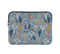 Housse pour ordinateur portable 13-14" en polyester, motif lémuriens de Madagascar sur fond bleu, housse pour ordinateur portable avec fermeture éclair pour le travail et les affaires