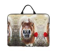 Housse pour ordinateur portable 14" avec poignée de transport et fermeture éclair - Motif cheval et rose - Idéal pour les voyages, les affaires et le bureau