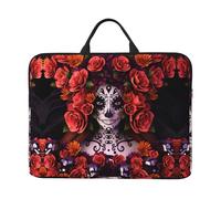 Housse pour ordinateur portable 14" avec poignée de transport - Motif chèvre de la ferme - Idéal pour les voyages d'affaires, les trajets et les voyages, Crâne Day of the Dead Sugar Roses, Taille