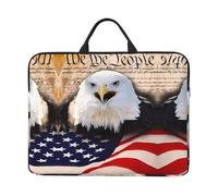 Housse pour ordinateur portable 14" - Motif imprimé Rottweiler avec poignée et fermeture éclair - Idéal pour les voyages, les voyages d'affaires, les trajets, Aigle chauve patriotique avec drapeau