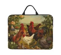 Housse pour ordinateur portable 14" - Motif poules et ferme - Motif imprimé complet, idéal pour les voyages d'affaires et les trajets quotidiens, noir, taille unique