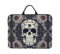 Housse pour ordinateur portable 14 pouces imprimé yoga méditation - poignée portable, voyage d'affaires, déplacement, poche pour accessoires, Skull Yoga and Flower, Taille unique