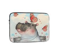 Housse pour ordinateur portable avec imprimé papillon et hippopotame, protection portable compacte pour appareils de 13", tablette, travail, voyage et utilisation au bureau
