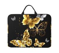 Housse pour ordinateur portable avec imprimé papillons blancs dorés et noirs pour l'école, le bureau, les voyages, léger et résistant à l'eau